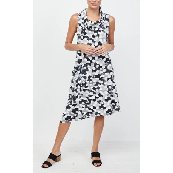 Liv by Habitat‎ Tank Dress Small Cowl Neck Artsy Stretch Asymmetrical Hem Gray - Picture 2 of 13